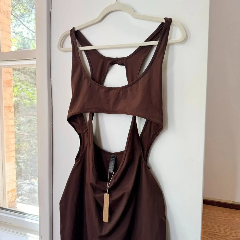 NWT SKIMS Recycled Swim Cut Out Tank Dress Cocoa XL